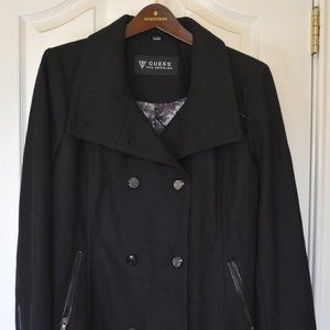 GUESS LOS ANGELES WOOL BLACK DOUBLE BREASTED PEACOAT, SIZE XL-NWT!!!